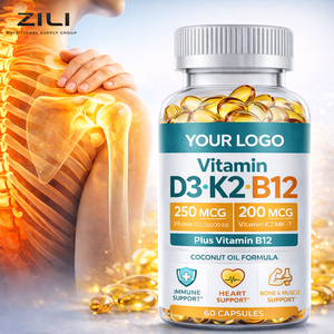 Cápsulas de Gel Suave de Vitamina <span class=keywords><strong>D3</strong></span> <span class=keywords><strong>K2</strong></span> B12 de Marca Privada, 250mcg <span class=keywords><strong>D3</strong></span>, 200mcg <span class=keywords><strong>K2</strong></span> <span class=keywords><strong>MK7</strong></span>, 60 Unidades, Suplemento Dietético para el Apoyo de Huesos, Corazón e Inmunidad - Product Image 1
