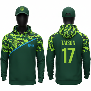 Sudadera con Capucha para Entrenamiento de Fútbol Masculino, Poliéster GSM Premium, Felpa de Alto Rendimiento, Azul Rey, Verde Neón, Panel Diagonal, Logotipo Personalizado por Sublimación - Product Image 4