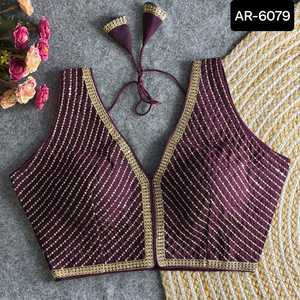 Blouse sans manches de travail de broderie de séquence lourde de vêtements traditionnels indiens pour la soie d'organza et les vêtements de fête - Product Image 2