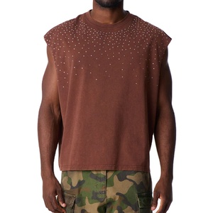 Custom <b>Rhinestone</b> Design Unisex Fashion Oversized Breathable High Quality New Arrival Tank <b>Top</b> Solid Color Cotton Tank <b>Top</b> - Product Image 1