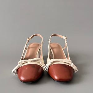 Sandalias de tacón bajo con correa trasera y hebilla metálica para mujer, diseño patchwork, punta redonda y lazo frontal, estilo slingback, ¡las más vendidas! - Product Image 4