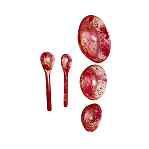 Juego de Tazón y Cuchara Pulidos con Remolino Rojo y Blanco de Resina, Vajilla Ecológica Hecha a Mano para Fiestas, Origen Indio - Product Image 1