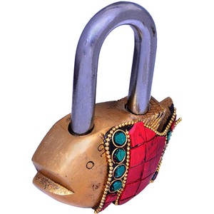 PARIJAT HANDICRAFT Multicolor Fish-Shaped Brass Waterproof <b>Keyed</b> Alike <b>Lock</b> Padlock - Product Image 3