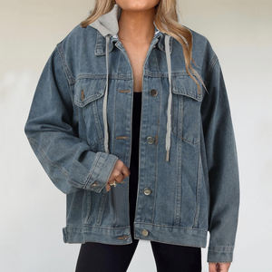 Precio barato transpirable mujeres Denim Jean chaquetas recién llegados elegante Color sólido mujeres chaqueta de mezclilla con capucha para la venta - Product Image 4