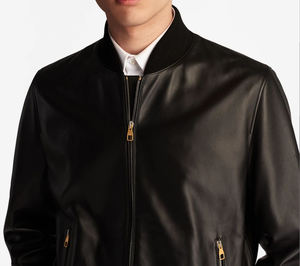 Customised Color 100% Cotton <b>Bomber</b> <b>Jacket</b> with Zipper Pockets and Golden Zip Closure <b>Men</b> Eco-Friendly - Product Image 4