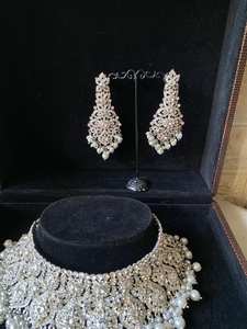 Premium Classique En Acier Inoxydable Argent Plaqué Kundan Mode Ensemble Collier De Mariée Boucles D'oreilles Tikka Long Mala pour Anniversaire - Product Image 5