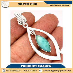 Nouveau design, pendentif en argent sterling 925 le plus tendance, forme marquise, pierre précieuse naturelle larimar, pendentif fait à la main pour fournisseur ODM OEM - Product Image 4