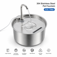Fontaine à eau pour chat en acier inoxydable de 2,2 L, avec bec verseur en forme de fleur, distributeur d'eau automatique pour animaux de compagnie, pour chats et chiens d'intérieur, OEM ODM