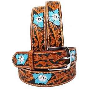 Cinturón de cuero de vaca occidental de alta calidad hecho a mano con diseño en relieve floral Fabricante Proveedor Saman Exports - Product Image 4