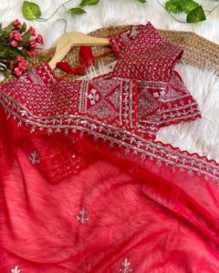 Recién llegado, hermoso Sari de seda Kanjivaram suave con blusa de lino sin costuras para fiestas, opciones de ropa tradicional india - Product Image 1