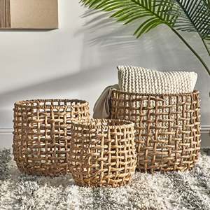 Ensemble de 3 paniers rectangulaires en jacinthe d'eau, style rustique, durables et écologiques, multifonctionnels pour le rangement de vêtements, logo personnalisé - Product Image 3