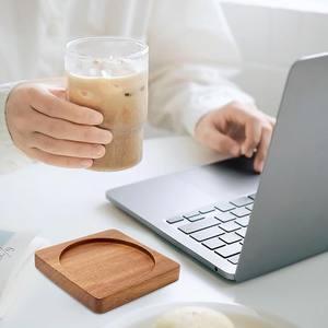 Solid Wood Square <b>Coaster</b> Set with Metal Holder Heat Resistant Durable <b>Drink</b> <b>Coasters</b> for Dining Coffee Table Decor - Product Image 4