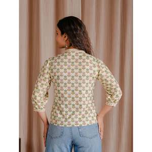 Pintux Style Cream Butti Cotton Short Top Printed Technics - Product Image 6
