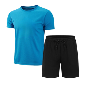 Haute qualité 100% coton hommes col rond à manches courtes hauts Logo personnalisé plaine respirant confortable ensemble 2 pièces XL taille été - Product Image 4