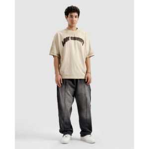 Camiseta Oversize Lavada con Efecto Desgastado, 100% Algodón Jersey de Tejido Pesado (280-300 Gramos), Estilo Cut & Sew, Camisetas Estampadas - Product Image 3