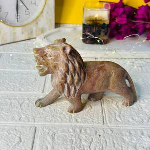 Statue d'animal de lion en marbre naturel fait à la main, finition assortie, technique peinte, article de cadeau décoratif pour la maison à bas prix - Product Image 1