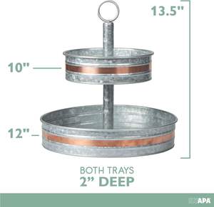 Plateau de présentation galvanisé avec garniture en cuivre Plateau de présentation en métal à 2 niveaux Parfait pour la décoration intérieure ou extérieure des fêtes. - Product Image 2