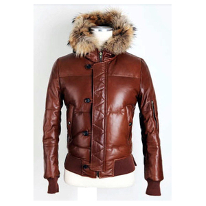 Blouson d'hiver matelassé pour homme en cuir véritable, style bomber, avec capuche amovible en fourrure de renard, rembourrage chaud, doudoune décontractée - Product Image 3