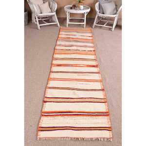 Vintage 2.6x10.7 ft <b>Rug</b>, Turkish <b>Runner</b> <b>Rug</b>, Orange Solid <b>Rug</b> - Product Image 1