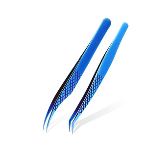 Juego de pinzas de extensión de pestañas de acero inoxidable de precisión azul para pinzas de pestañas de volumen - Product Image 6