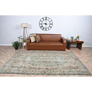 Alfombra Vintage de 5.8x9.2 pies, Alfombra Turca Grande, Alfombra a Rayas Azul y Marrón - Product Image 2