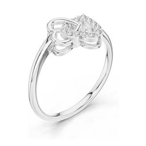 Bague double cœur en diamant de laboratoire de 0,092 CT pour femmes, clarté VVS-VS EF, or 18 carats, 14 carats, 10 carats et argent 925, rose, jaune - Product Image 4