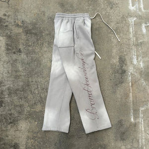 Vente en gros de pantalons évasés à jambe droite délavés au soleil pour hommes pantalons de survêtement sérigraphiés avec logo personnalisé pantalons surdimensionnés à long cordon de serrage - Product Image 2