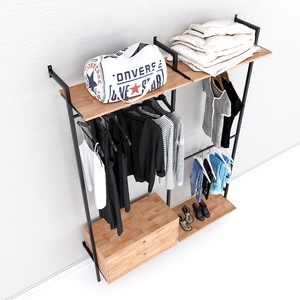 Organizador de Ropa de Tela Flexible de Dos Niveles con Estructura de Madera de Caucho y Hierro para Tiendas y Salas de Estar - Product Image 4
