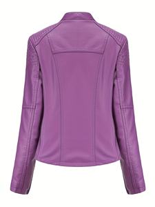 <b>Women's</b> Slim Fit <b>Jacket</b> Stylish Purple <b>Zip</b>-<b>Up</b> with Multiple Pockets Long Sleeve, All-Season Wear <b>Women's</b> genuine leather <b>jacket</b> - Product Image 3