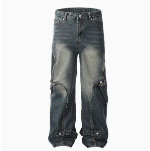 Jeans baggy tendance personnalisés, effet froissé, style hip-hop, délavé, droit - Product Image 6
