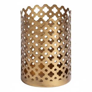 Portavelas Decorativo Moderno de Metal Plateado con Diseño Geométrico Hexagonal Calado, Acabado Envejecido - Product Image 2