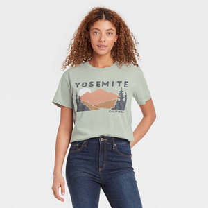 T-shirt Grafica a Maniche Corte da Donna Yosemite, Taglia XXL, Traspirante, 100% Cotone Jersey, Vestibilità Ampia, Abbigliamento Estivo, Decorazione Logo, Verde - Product Image 1