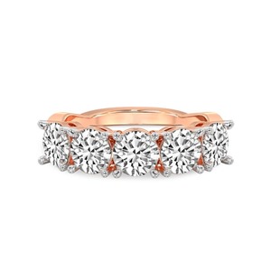 Stately Round Five Stone Band Lab Grown Diamond 0.50 Ct Tw 14K Solid Gold FG Color VS Clarity 5 Diamond Timeless <b>Row</b> Presence - Product Image 2