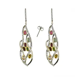 Pendientes Largos de Plata de Ley 925 Vintage para Mujer con Perla de Agua Dulce, Baño de Oro, Gema Colgante en Forma de Gota de Agua - Regalo de Joyería - Product Image 1