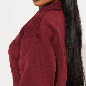 Sudadera Polo recortada personalizada para clima frío para mujer, ropa informal para mujer, sudaderas cortas con cremallera y cuello alto para mujer - Product Image 4