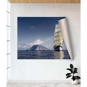 ผ้าใบพิมพ์ลาย: ภาพศิลปะเรือใบสวยงามพร้อมวิวทะเลสำหรับตกแต่งชายฝั่ง โปสเตอร์แบบม้วน - Product Image 1