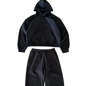 Custom Logo <b>Plain</b> Heavyweight Cropped Oversized Hoodie <b>Tracksuit</b> Premium High Quality Trendy Streetwear Comfortable <b>Tracksuit</b> - Product Image 2