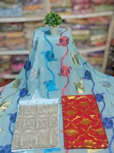 Tendance très demandée : Tissu jacquard Fransawi Dirac de couture somalienne traditionnelle, sergé slub uni, paillettes dorées, motif floral et feuillage vert - Product Image 2