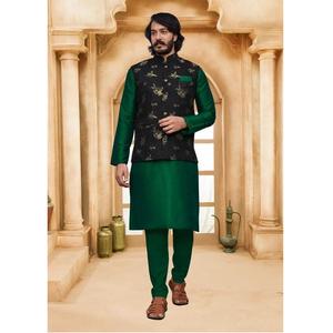Ensemble Kurta Pyjama en Soie Jacquard Pure pour Travail Intensif, Tenue Traditionnelle Indienne, Idéal pour les Événements Spéciaux, Exportation - Product Image 1