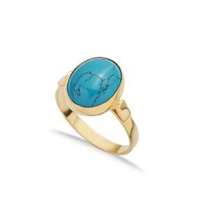 Bague en grappe ovale turquoise en gros bijoux en argent sterling 925 faits à la main turcs - Product Image 1