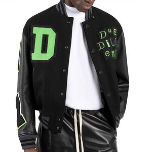 Chaqueta Bomber de béisbol de moda para hombre con mangas de cuero genuino y bordado de chenilla estilo universitario Letterman Varsity - Product Image 4