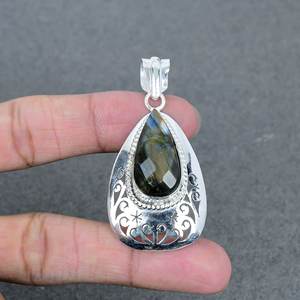 Colgante de Latón chapado en plata 925 de alta calidad, piedras preciosas de labradorita, venta al por mayor, colgantes y dijes de joyería fina a precio de fábrica - Product Image 2