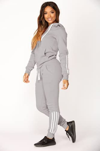 Conjunto Deportivo Informal de Invierno para Mujer, Manga Larga, con Capucha, Diseño Sólido, 100% Algodón, Antibacteriano, Transpirable, para Correr - Product Image 6