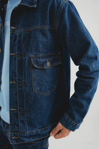 Chaqueta vaquera de talla personalizada para hombre de nuevo estilo, chaqueta vaquera azul de Color sólido a la moda de estilo informal, servicio personalizado OEM 2025 - Product Image 6