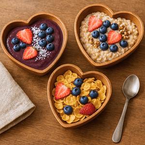 Bol de service en bois élégant en forme de cœur bols en bois naturel de forme unique pour la maison hôtel restaurant - Product Image 5