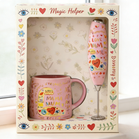 Coffret cadeau pour la fête des mères, tasse à café en céramique avec mousseur à lait, cadeau d'anniversaire, cadeau de fête, ensemble de tasses en céramique personnalisées