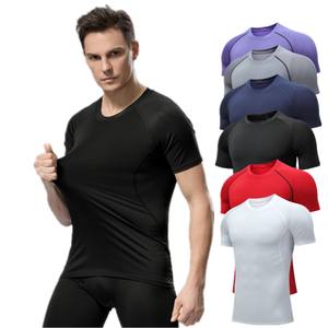 Camisetas deportivas de manga corta elásticas, ropa de gimnasio, ropa deportiva de manga corta con logotipo personalizado, camiseta ajustada lisa de secado rápido para hombres - Product Image 1