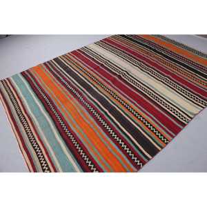 Turkish 6,7x9,1 ft Rug, Kilim Vintage Rug, <b>Red</b> Ombr <b>Wool</b> Rug - Product Image 4