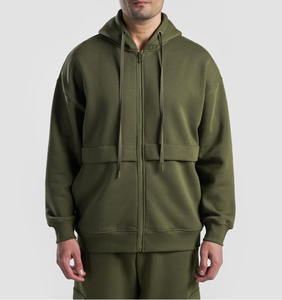 Sweat à capuche surdimensionné pour homme personnalisé OEM, 100% coton, polaire épais, chaud pour l'hiver, streetwear imprimé, brodé, avec poche zippée - Product Image 1
