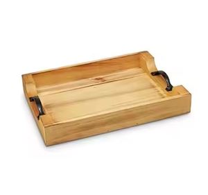 Plateau de service alimentaire en bois brun de haute qualité avec poignées, organisateur de cuisine à domicile, personnalisable, export Inde, type de plateau en métal - Product Image 3